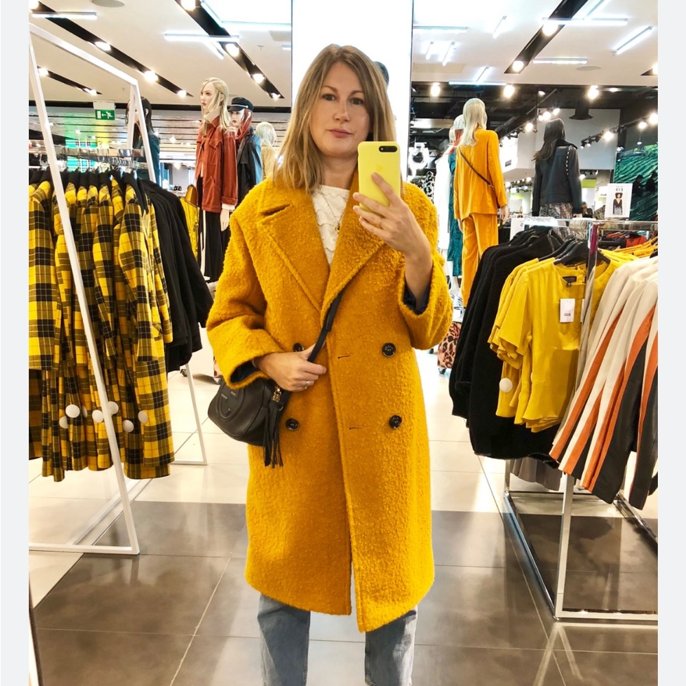 TOPSHOP Saffron yellow boucle textured coat